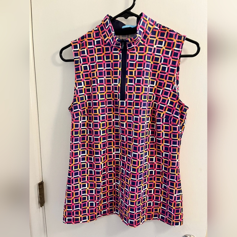 J. MCLAUGHLIN Smooth Stretch Catalina Cloth MULTI 1/4 Zip Mock Neck SHIRT Size M